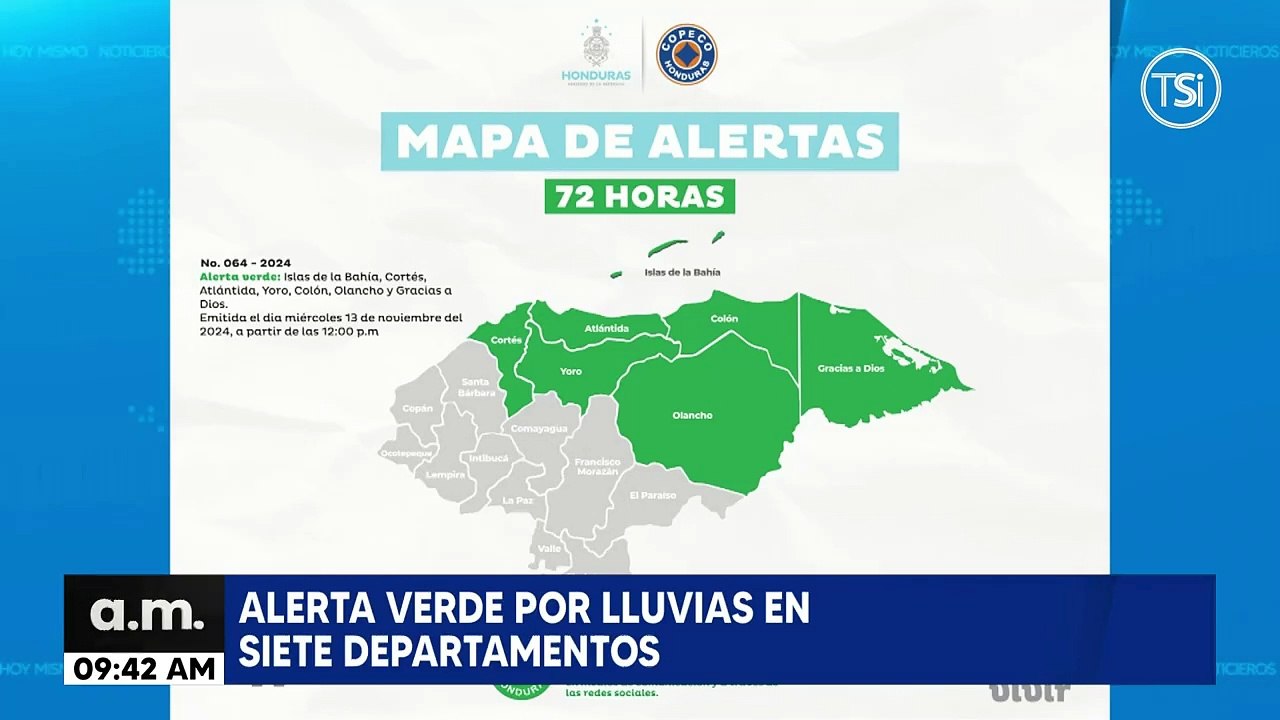 Alerta verde por lluvias en siete departamentos