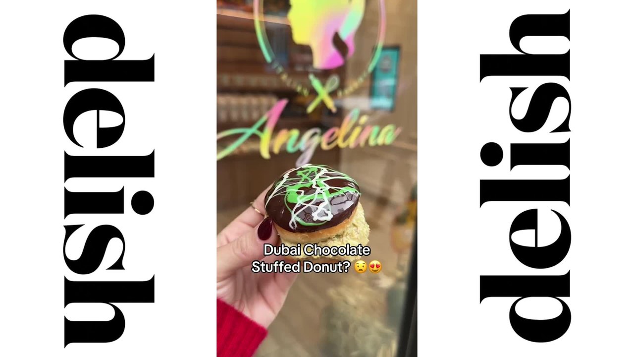 Our favorite Dubai chocolate bars are now stuffed inside a pillowy chocolate coated donut at Angelina Bakery