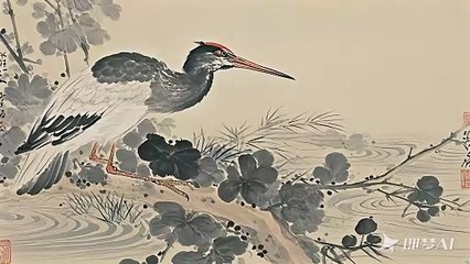 A bird in ink wash painting style