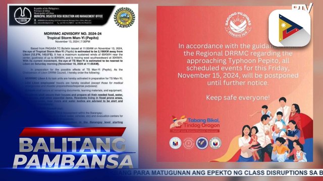 Klase sa lahat ng antas sa Albay, sinuspinde bilang paghahanda sa bagyong #PepitoPH; ilang aktibidad sa iba’t ibang lugar, kinansela