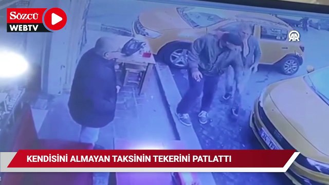 Alkollü müşteri kendisini almayan taksinin lastiğini patlattı