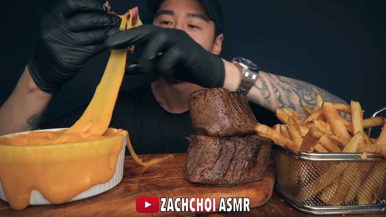 ASMR FILET MIGNON & FRIES + STRETCHY CHEESE MUKBANG 먹방 _ COOKING & EATING SOUNDS _ Zach Choi ASMR