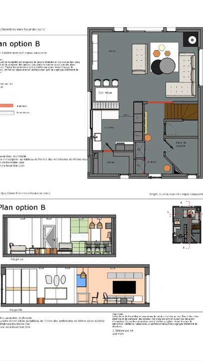 Plan en U de la cuisine ouverte sur salon avec banquette coin repas