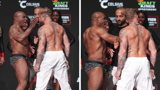 Mike Tyson da tremenda cachetada a Jake Paul en plena ceremonia de pesaje