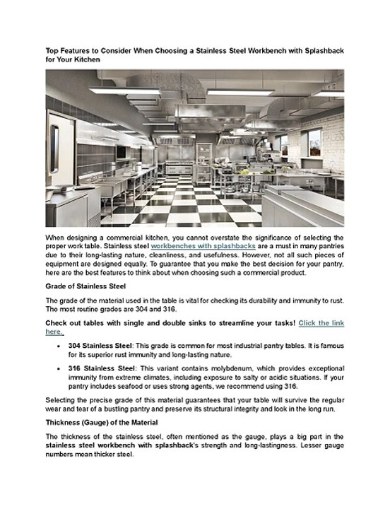 Top Features to Consider When Choosing a Stainless Steel Workbench with Splashback for Your Kitchen