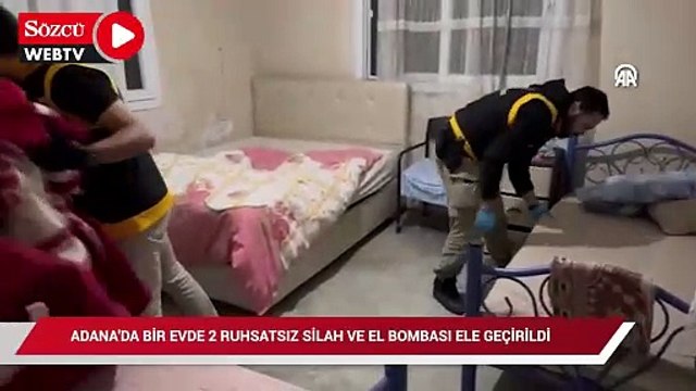 Adana'da bir evde 2 ruhsatsız silah ve el bombası ele geçirildi