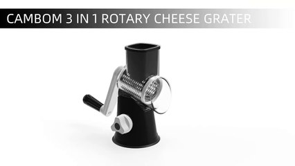 Cambom Rotary Cheese Grater Hand Crank Cheese Shredder for Fresh Cheese, Vegetable, Nuts,Non-slip Suction Base, Free Cleaning Brush Three Blades, Black- Home & Kitchen