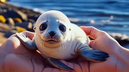 Baby Seal Being Held in Hands-BABY ANIMAL