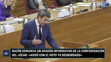 Mazón denuncia un apagón informativo de la Confederación del Júcar: «Avisó con el Poyo ya desbordado»