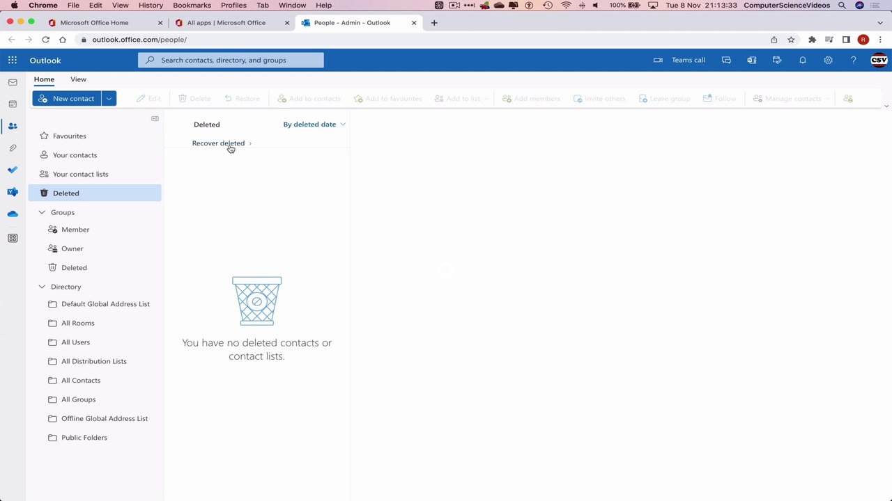 How to USE Microsoft People for Office 365 On a Mac - Tutorial 13  - Recover a List - Basic Tutorial