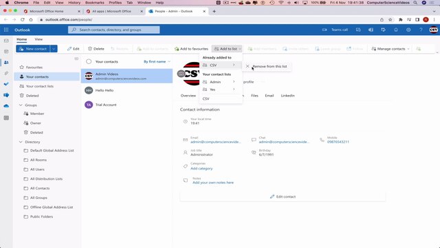 How to USE Microsoft People for Office 365 On a Mac - Tutorial 9 - Add Contact to List - Basic New