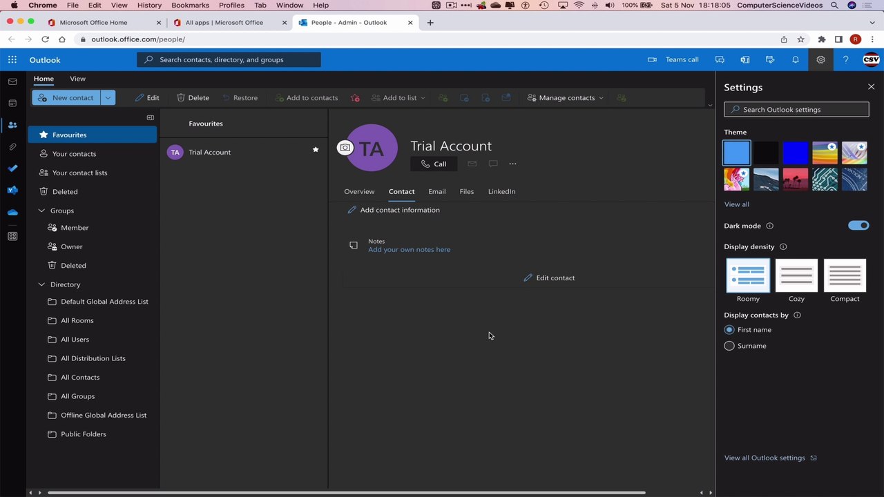 How to USE Microsoft People for Office 365 On a Mac - Tutorial 10  - Dark Mode - Basic Tutorial New