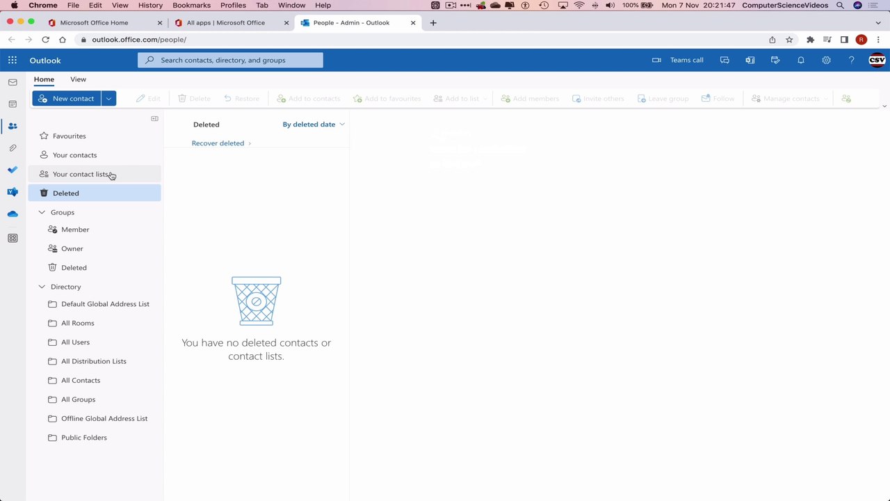 How to USE Microsoft People for Office 365 On a Mac - Tutorial 12  - Delete a List - Basic Tutorial