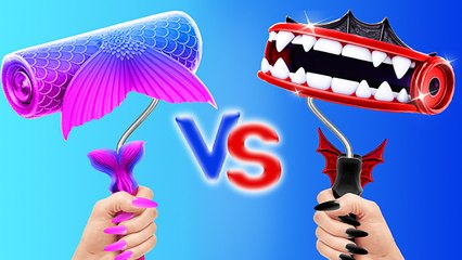 Défi de la maison d'une couleur ! ✨ Sirène VS Vampire - Gadgets cool et astuces virales
