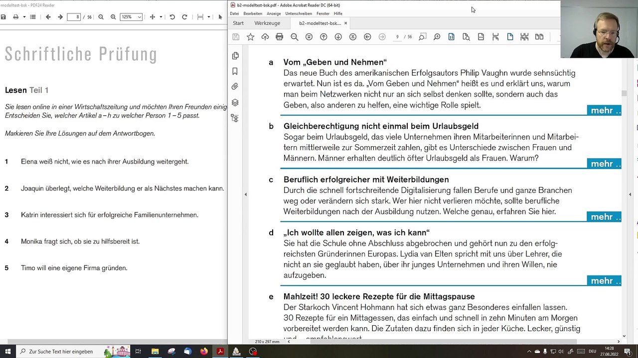 Deutsch-Test für den Beruf B2 – 02 – Vorstellung Modelltest und Prüfungsteil Lesen Teil 1