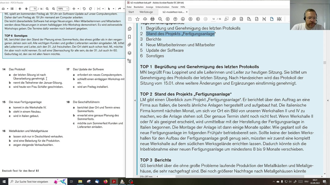 Deutsch-Test für den Beruf B2 – 05 – Prüfungsteil Lesen Teil 4