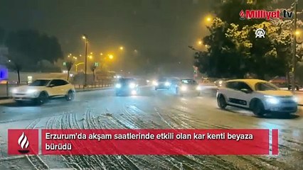 Erzurum'da kar yağışı etkili oldu