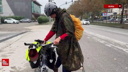 Almanya'dan bisikletle yola çıkan genç Bursa'da mola verdi