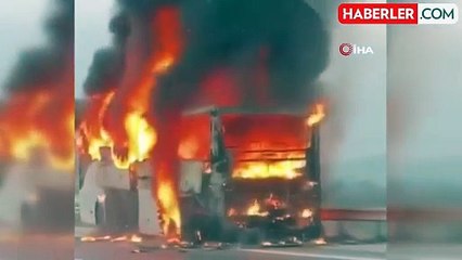 Samsun'dan yola çıkan otobüs alev alev yandı, yolcular canını zor kurtardı