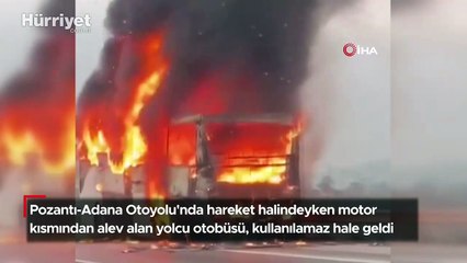 Otoyolda yolcu otobüsü alev alev yandı!