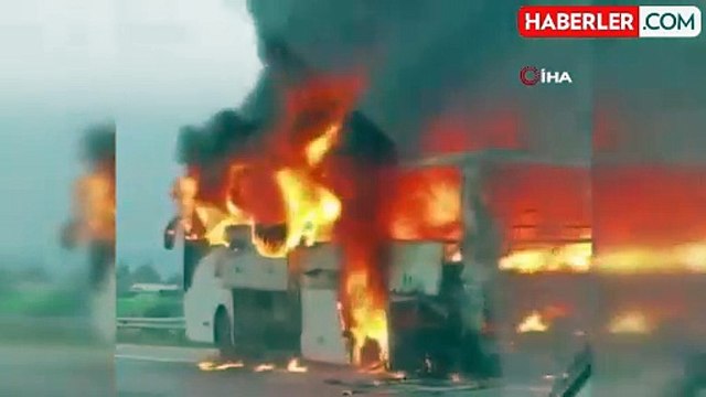 Samsun'dan yola çıkan otobüs alev alev yandı, yolcular canını zor kurtardı