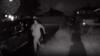 Woman falls in the dark night but ultimately succeeds in standing up