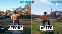 Dramatic before and after shows removal of hurricane debris