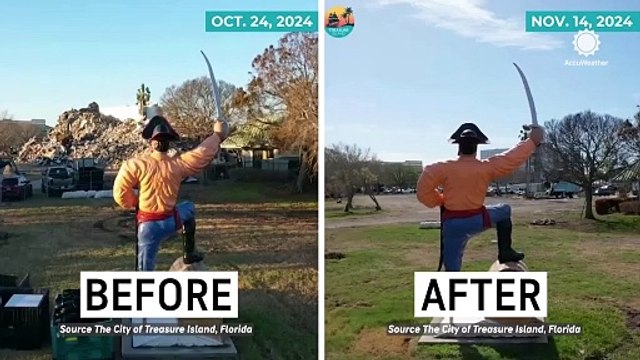 Dramatic before and after shows removal of hurricane debris