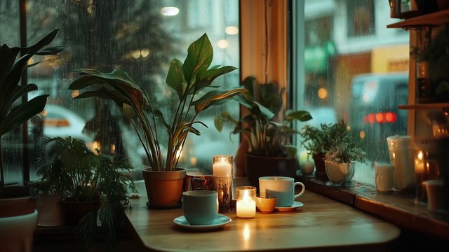 New York Autumn Coffee Shop Ambience ☕️🍂 / Rain and Distant Thunder Sounds for Study and Relaxation