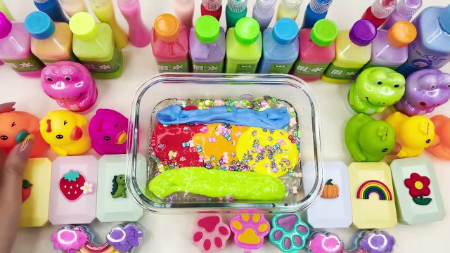 Guess the Mixed Color _ Rainbow Slime with Glitter Mixing Random into Slime
