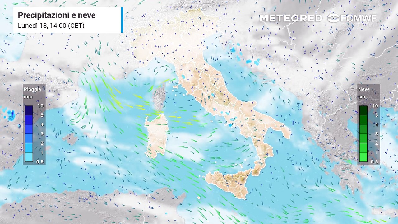 Previsione di pioggia e neve nei prossimi giorni