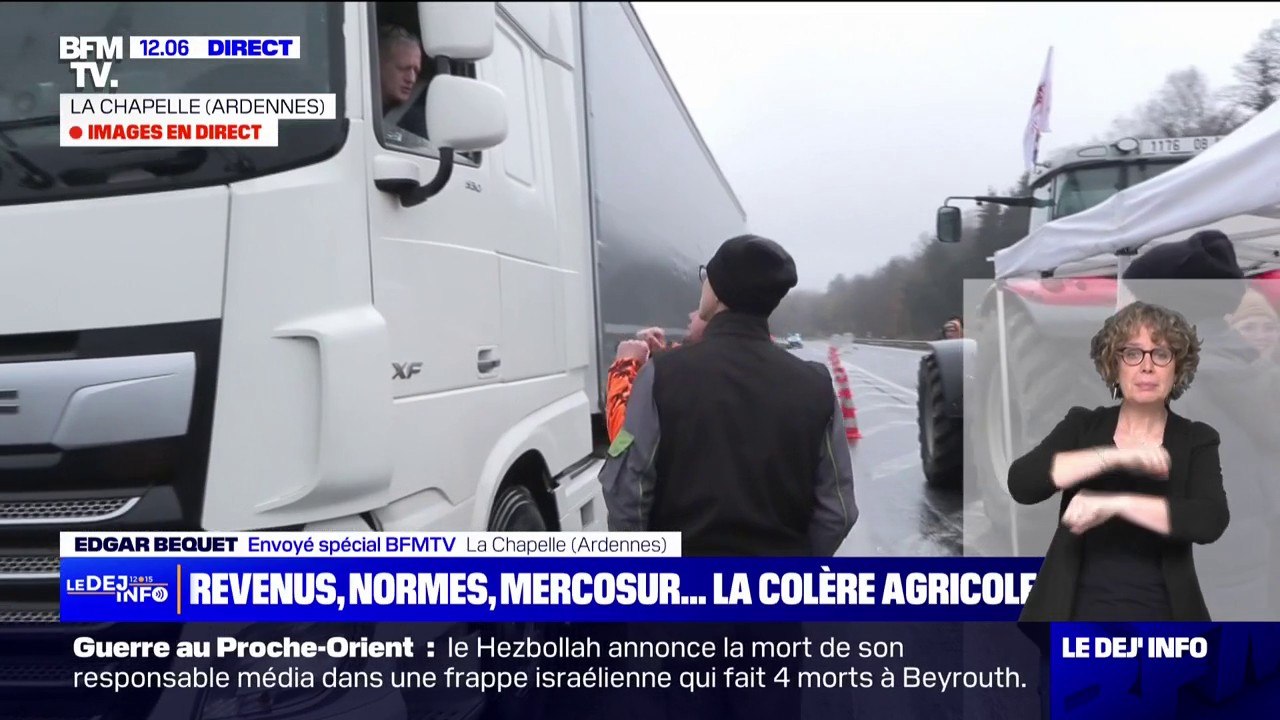 Colère agricole: un barrage filtrant mis en place par des agriculteurs à La Chapelle, dans les Ardennes