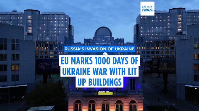 Brussels turns blue and yellow as Ukraine war reaches 1,000 days