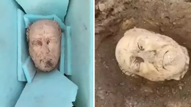 Denizli’de daha önce gövdesi bulunan heykelin başı da gün yüzüne çıkarıldı