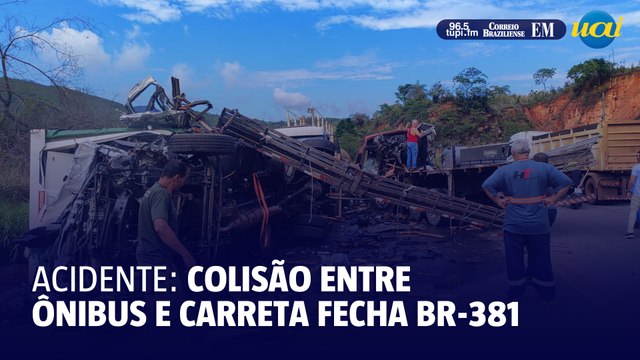 Acidente entre carreta e ônibus fecha BR-381