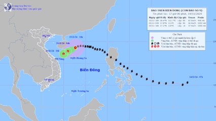 Bão số 9 cách Hoàng Sa khoảng 220km về phía Bắc, tiếp tục giảm cấp