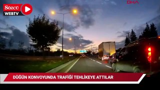 Düğün konvoyunda trafiği tehlikeye attılar