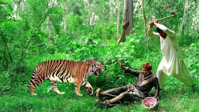 royal bengal tiger attack | tiger attack man in the forest, tiger attack in jungle