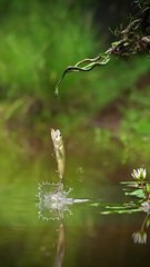 Arowana hunting snake outside of water