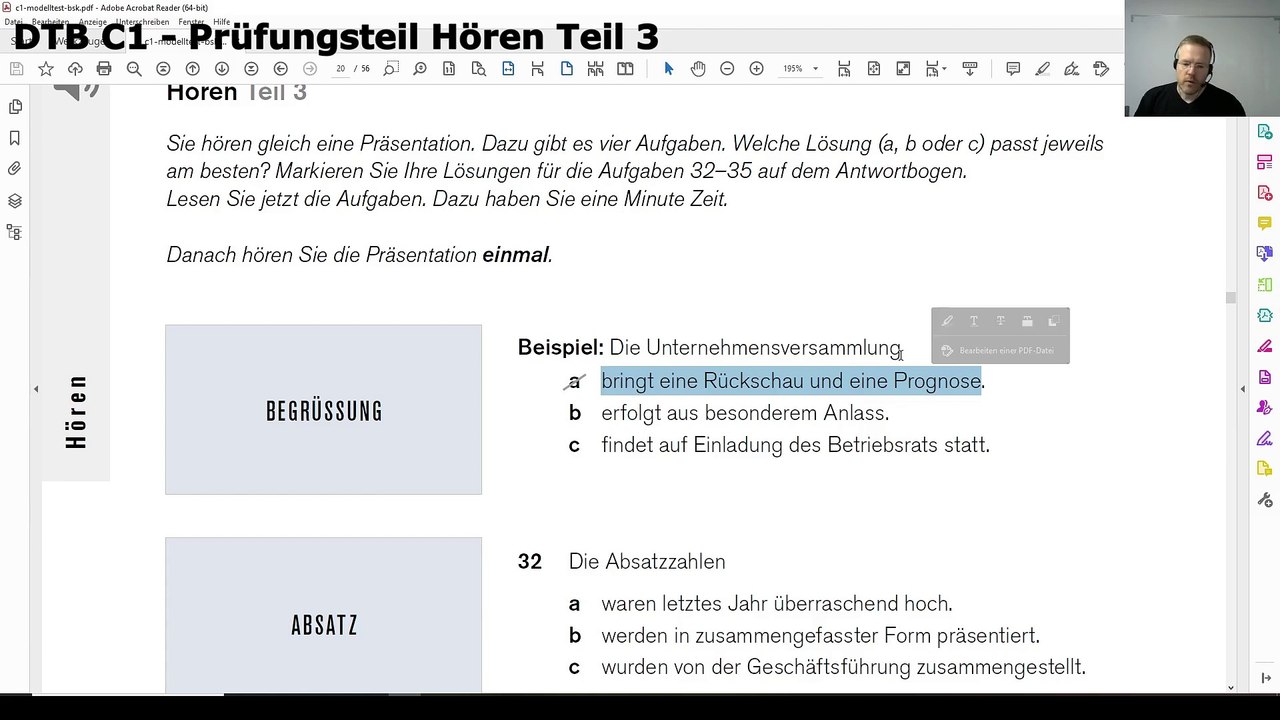 Deutsch-Test für den Beruf C1 – 09 – Prüfungsteil Hören Teil 3