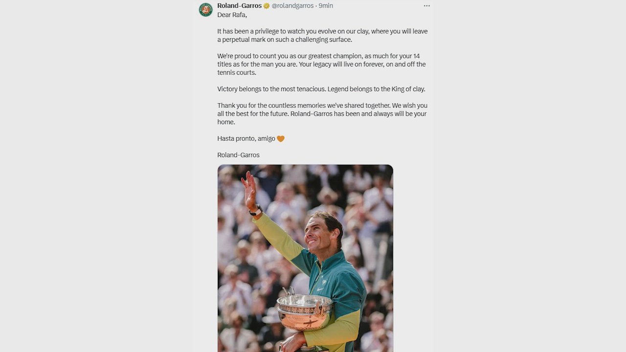 La emotiva carta de Roland Garros para Nadal: “Tu legado vivirá”