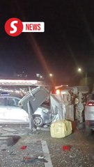 Man trapped in seven-vehicle crash on NKVE