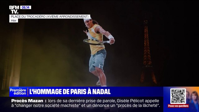 Retraite sportive de Rafael Nadal: la silhouette géante du tennisman projetée au Trocadéro
