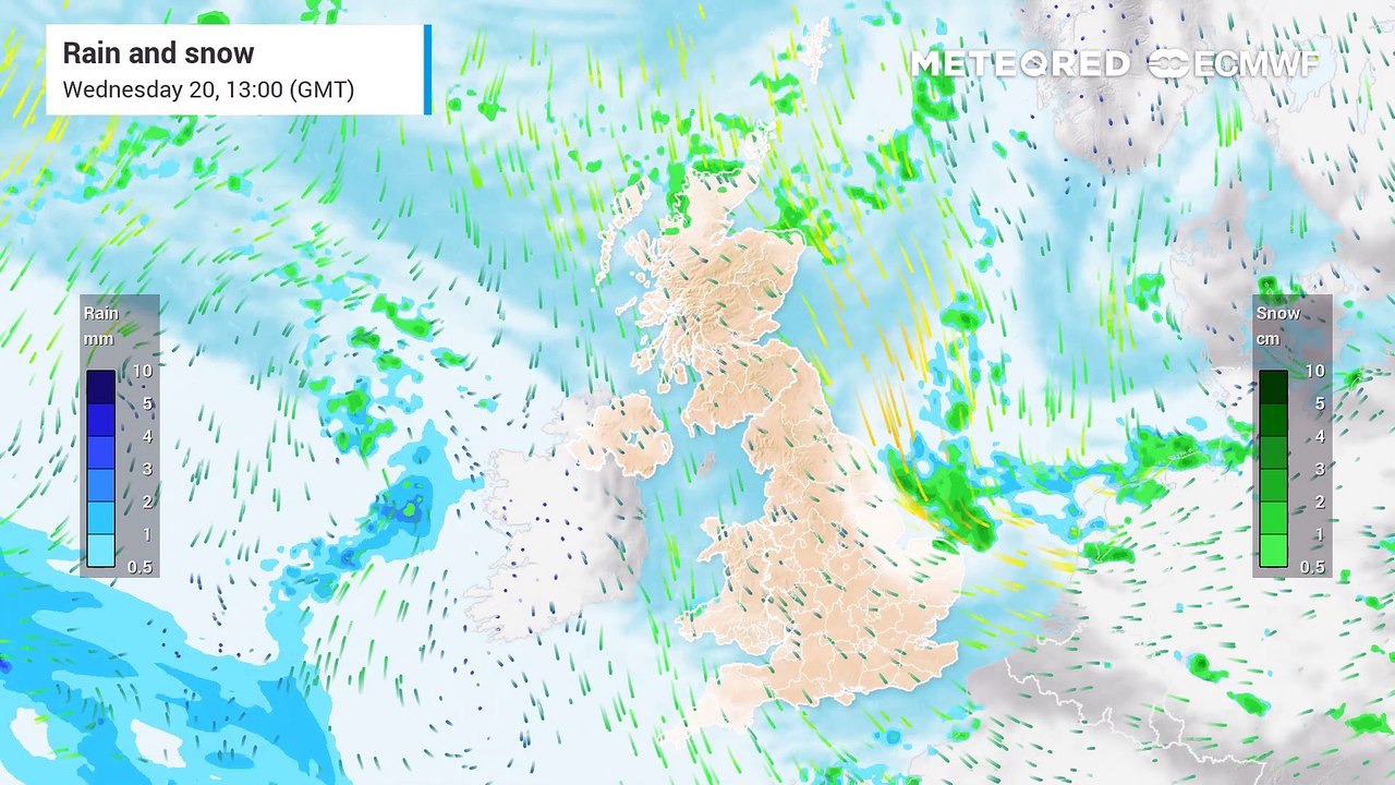 UK forecasted rain and snow for the next few days