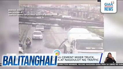 Kargang semento ng cement mixer truck, bumuhos sa kalsada at nagdulot ng traffic | Balitanghali