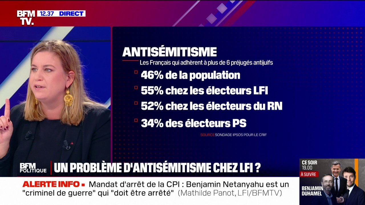 Sondage sur l'antisémitisme chez les sympathisants LFI: "Il y a un problème de méthodologie", défend Mathilde Panot (LFI)