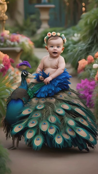 Baby Riding a Peacock:animation cartoons