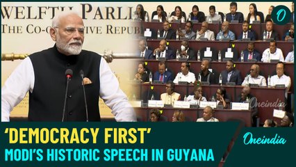 PM Modi’s Speech in Guyana Parliament: Historic Address Ends With Thunderous Applauds| Watch