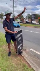 Luke offers a sign to raise interest in fresh baked goods