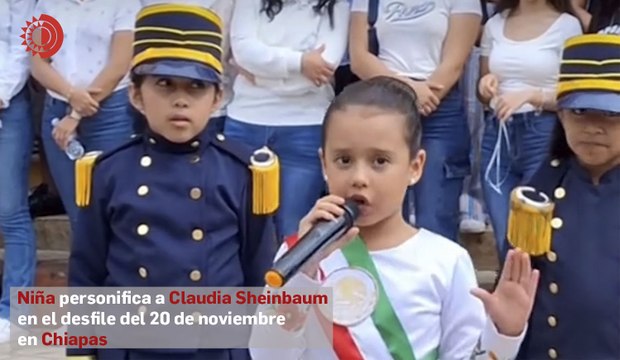 Niña personifica a Claudia Sheinbaum en el desfile del 20 de Noviembre en Chiapas